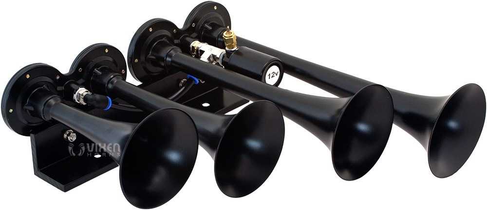 Vixen Horns Loud 149dB 4/Quad Black Trumpet Train Air Horn with 1 Gallon Tank and 150 PSI Compressor Full/Complete Onboard System/Kit VXO8410/4124B