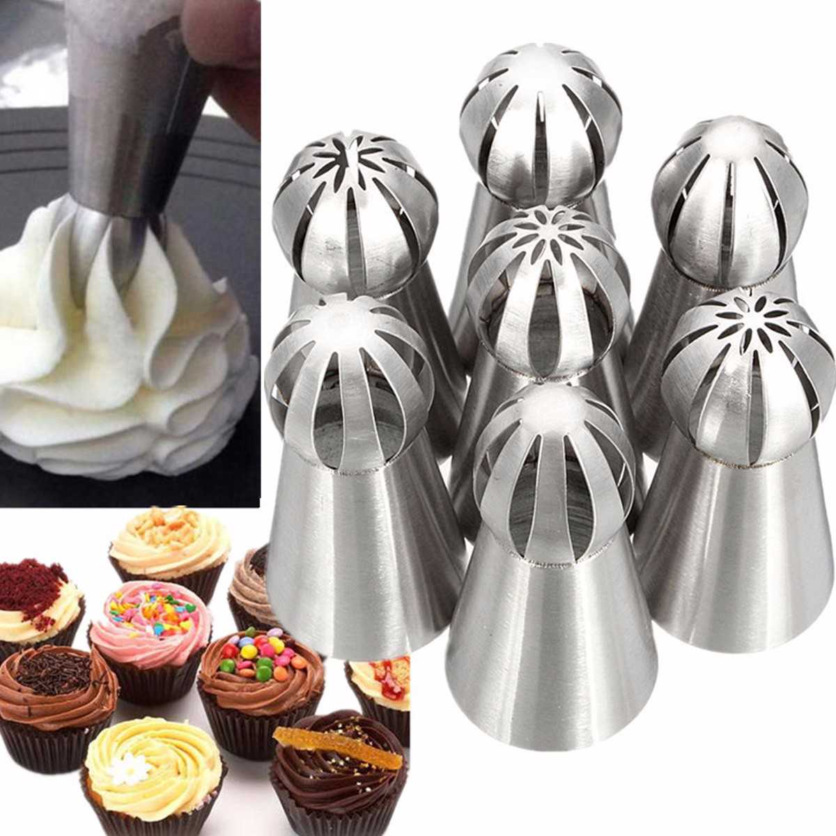 Meigar 7Pcs Russian Style Ball Cake Decorating Supplies Piping Tips in Home Stainless Steel Piping Nozzles Pastry Baking Tool DIY