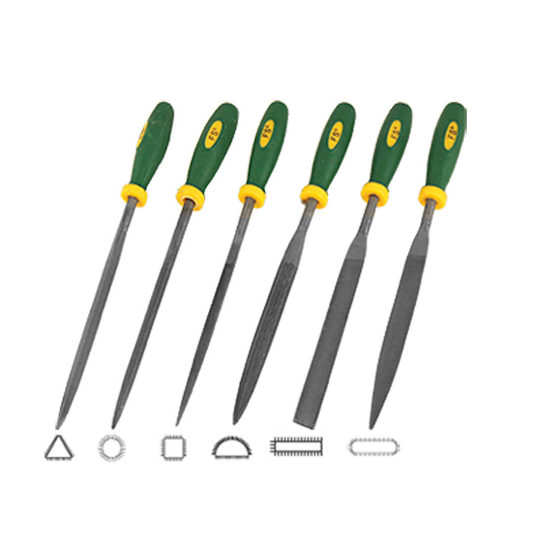 6Pcs Yellow Green Handle 3 x 147mm Needle Files Set