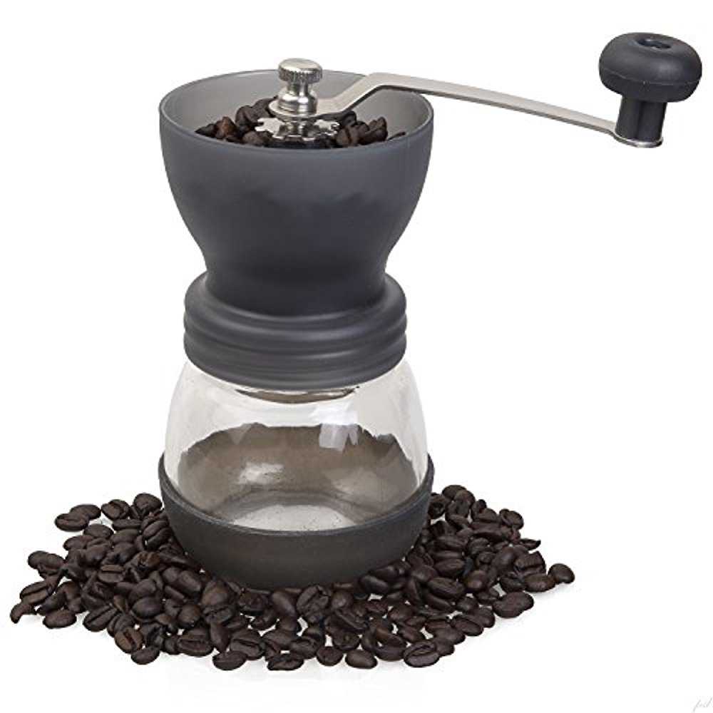 Jumbl Ceramic Coffee Hand Crank Manual Grinder - Adjustable to Different Grind Sizes Includes Brush -Colors May Vary
