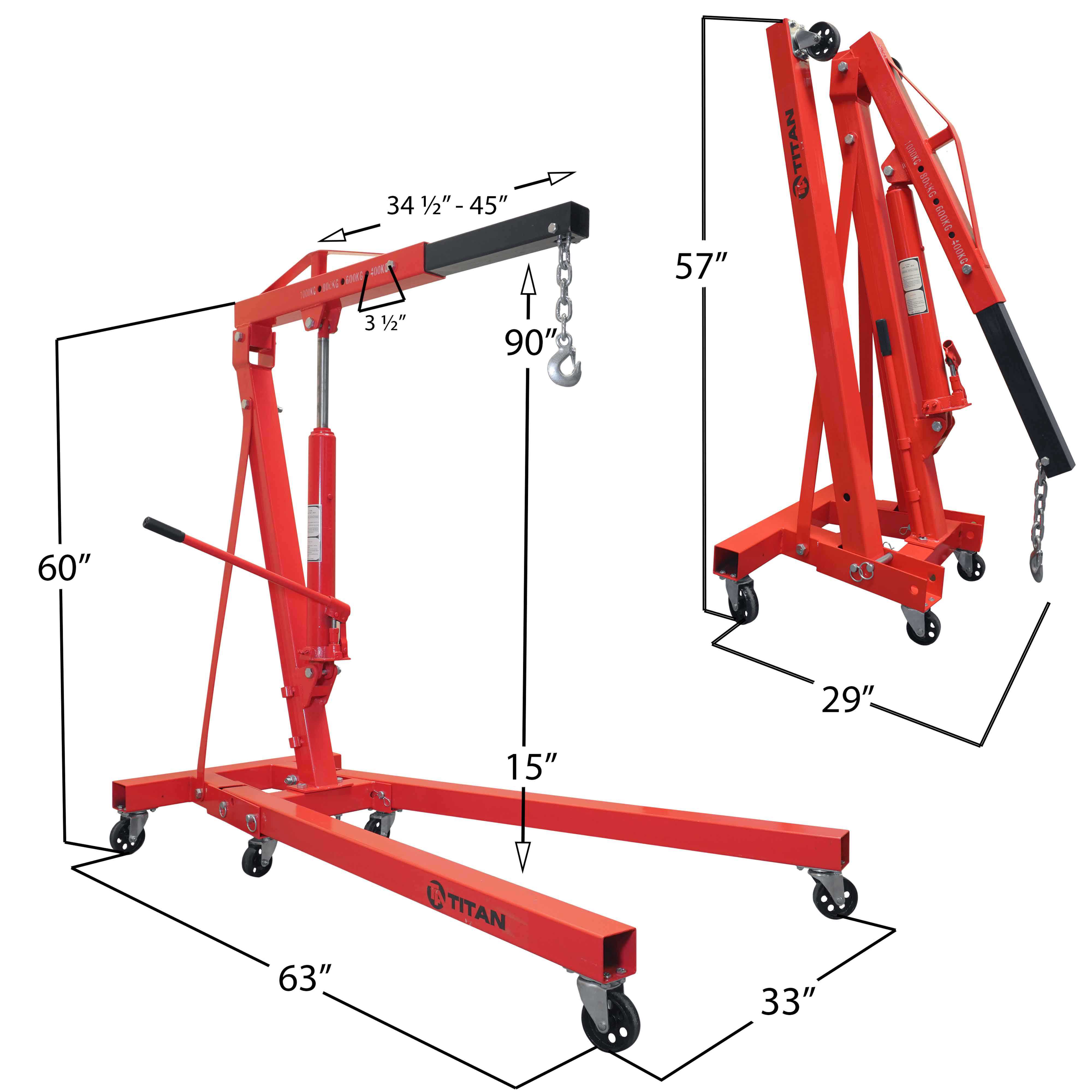 Titan Attachments 1 Ton Steel Shop Crane Adjustable Height Cherry Picker Lift