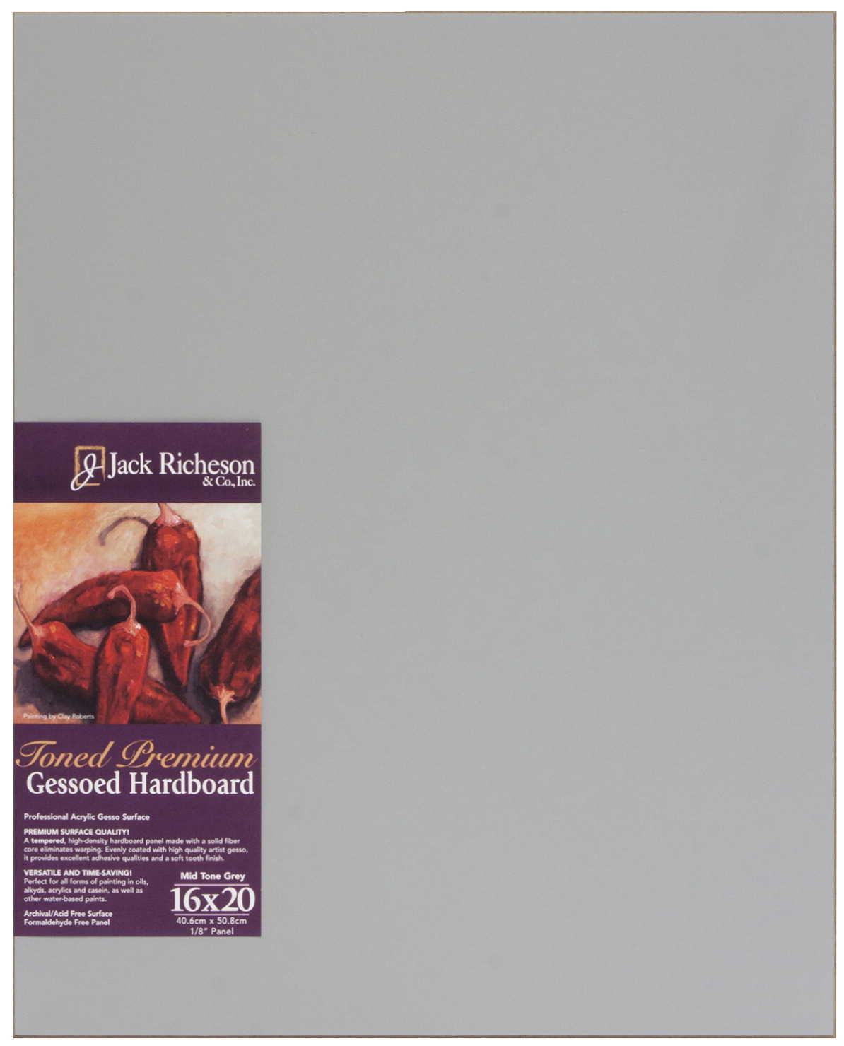 Jack Richeson Gessoed Hardboard Panel, 16 x 20 Inches, Gray