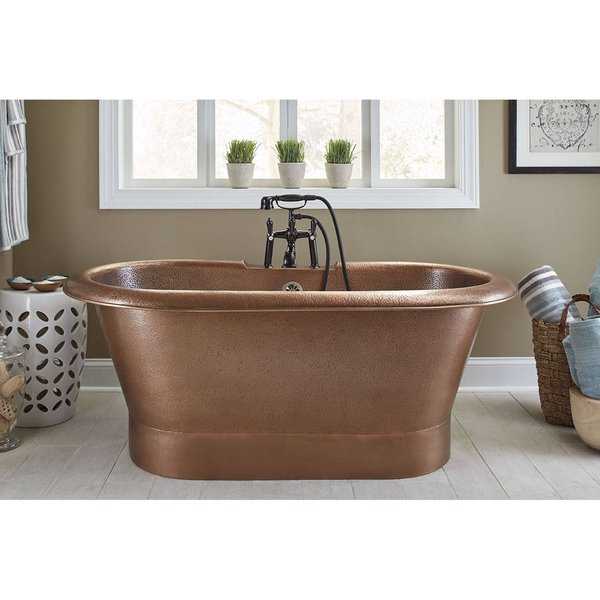 Sinkology Thales Solid Copper Freestanding Bathtub with Overflow in Hand Hammered Antique Copper - Brown